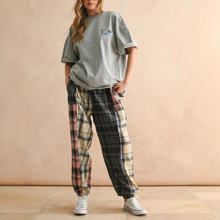 Damen Karierte Komfort-Hose mit elastischem Bund Drune