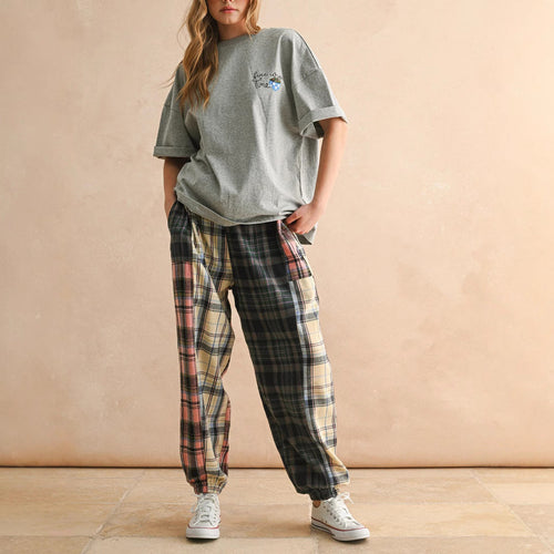 Damen Karierte Komfort-Hose mit elastischem Bund Drune