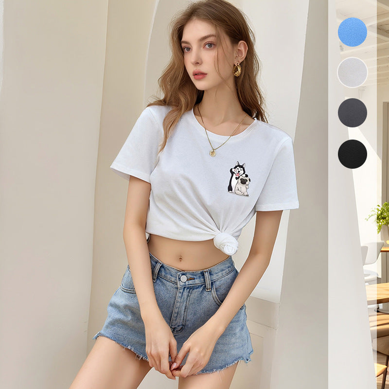 Damen T-Shirt mit verspieltem Tiermuster und hochwertigem Baumwollstoff Drune