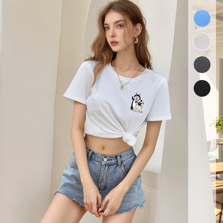 Damen T-Shirt mit verspieltem Tiermuster und hochwertigem Baumwollstoff Drune