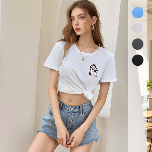 Damen T-Shirt mit verspieltem Tiermuster und hochwertigem Baumwollstoff Drune