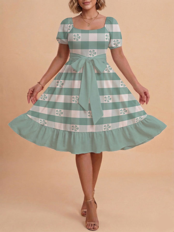 Damen Midikleid mit verspieltem Druck und tailliertem Schnitt Drune