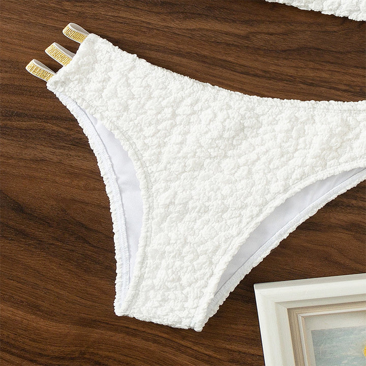 Damen Bandeau-Bikini mit modischem Quellmuster und eleganten Verzierungen Drune