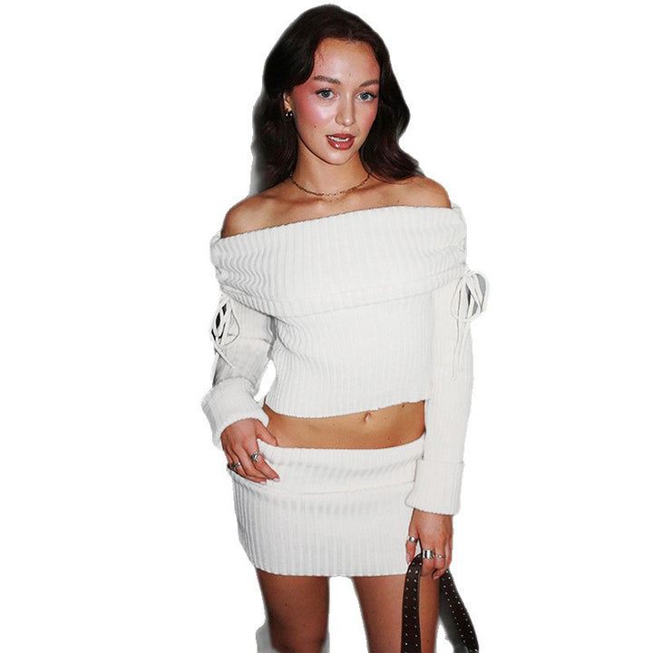 Damen Off-Shoulder Strick-Set mit modischen Details Drune