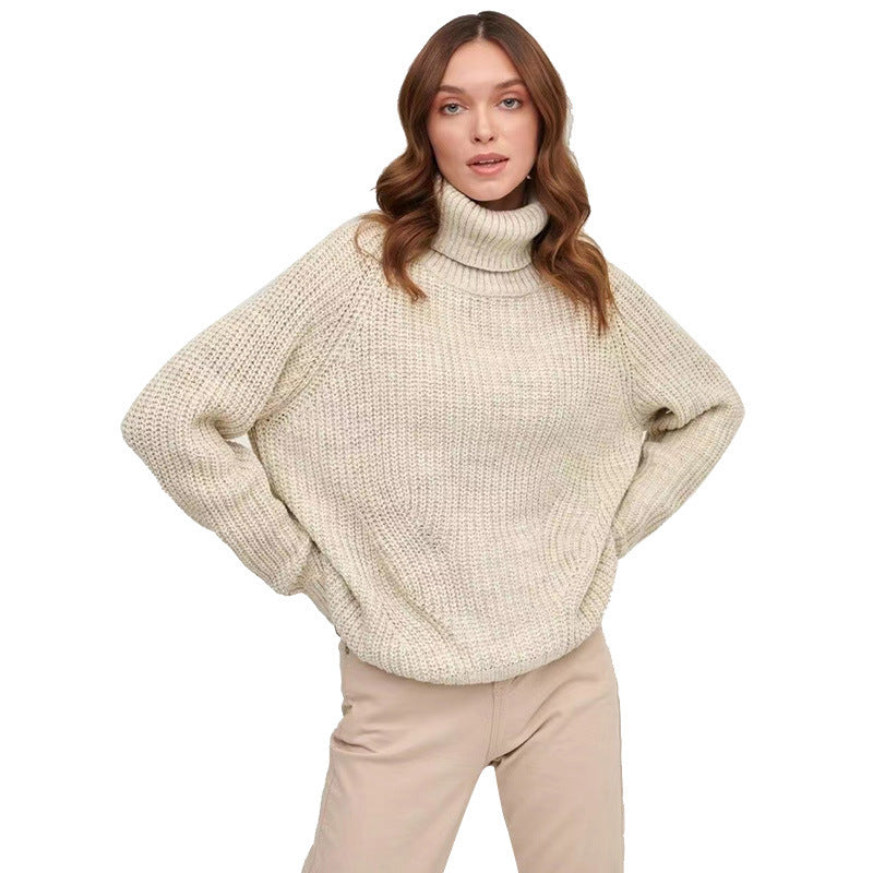 Damen Grobstrickpullover mit hohen Kragen Drune