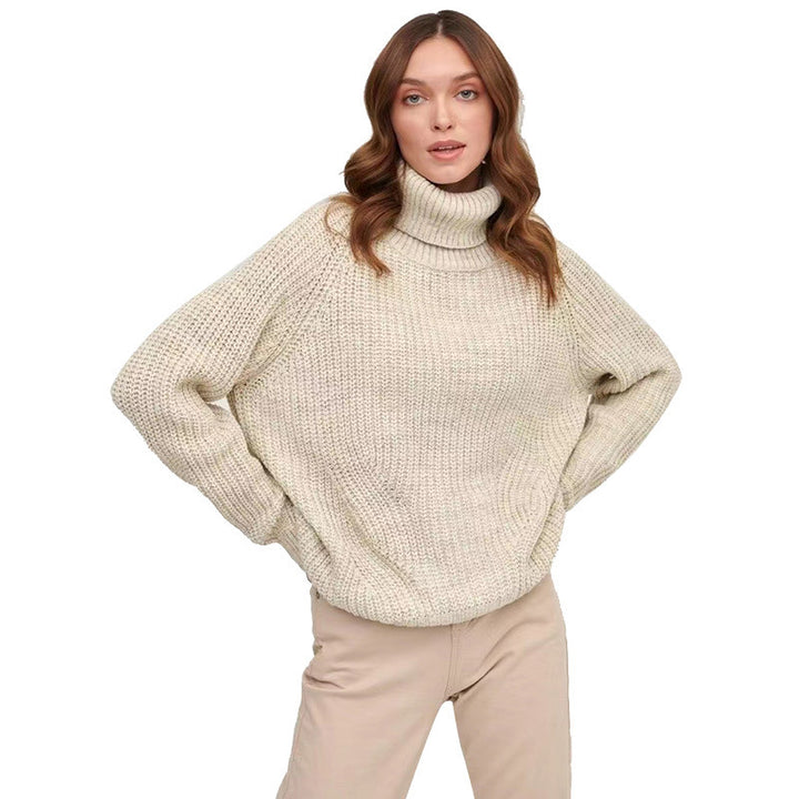Damen Grobstrickpullover mit hohen Kragen Drune