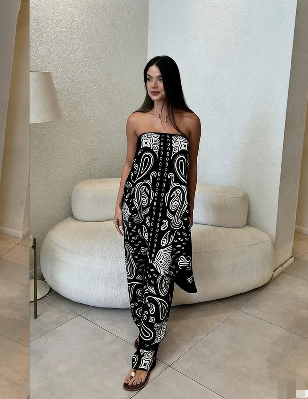Damen lässiger Jumpsuit mit weitem Schnitt und stylischem Muster Drune