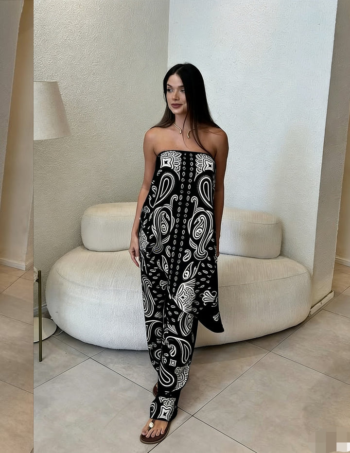 Damen lässiger Jumpsuit mit weitem Schnitt und stylischem Muster Drune