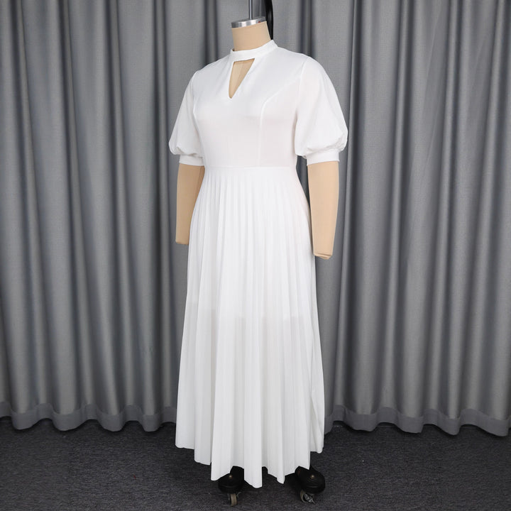 Damen Elegantes Maxikleid mit plissiertem Rock und Schlüsselausschnitt Drune
