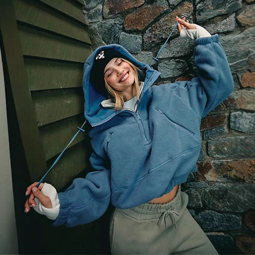 Damen Fleecejacke mit großen Taschen und hoher Kapuze Drune