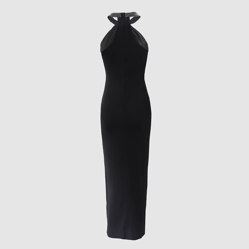 Damen Elegantes Schlauchkleid mit Strassdetails und sexy Beinschlitz Drune