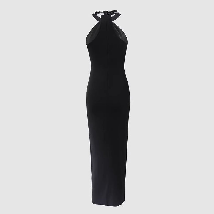 Damen Elegantes Schlauchkleid mit Strassdetails und sexy Beinschlitz Drune