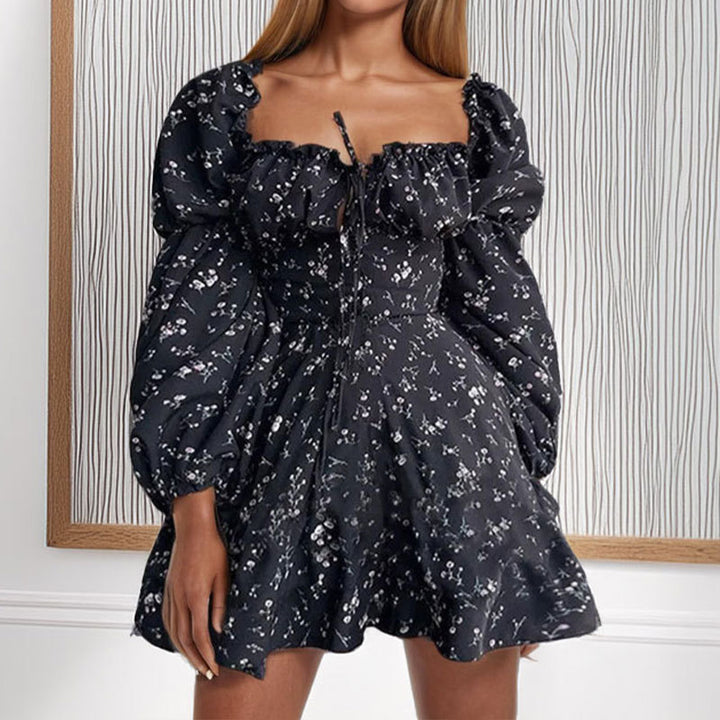 Damen Minikleid mit voluminösen Puffärmeln und raffiniertem Bindedetail Drune