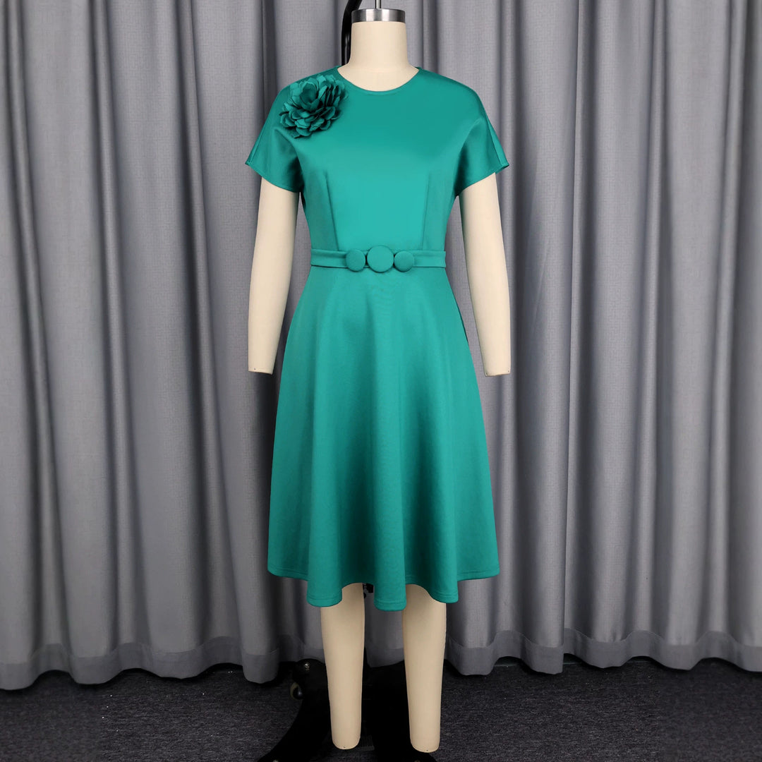Damen A-Linien Kleid mit dekorativer Blütenapplikation Drune