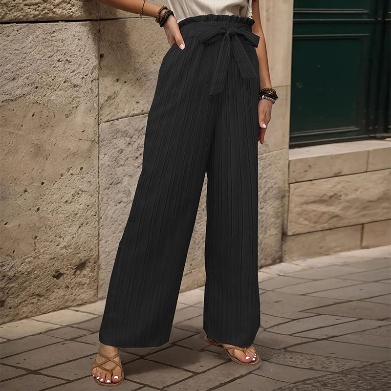 Damen Plisseehose mit elastischem Bund und Taillengürtel Drune