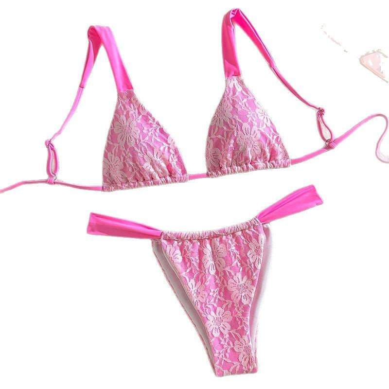 Damen Triangel-Bikini mit filigranem Floral-Design und verstellbaren Trägern Drune