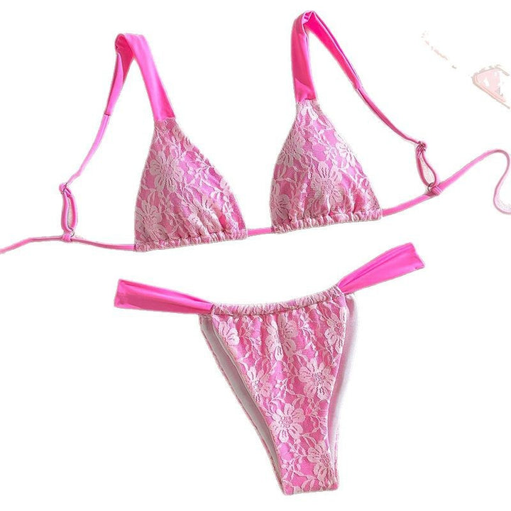 Damen Triangel-Bikini mit filigranem Floral-Design und verstellbaren Trägern Drune