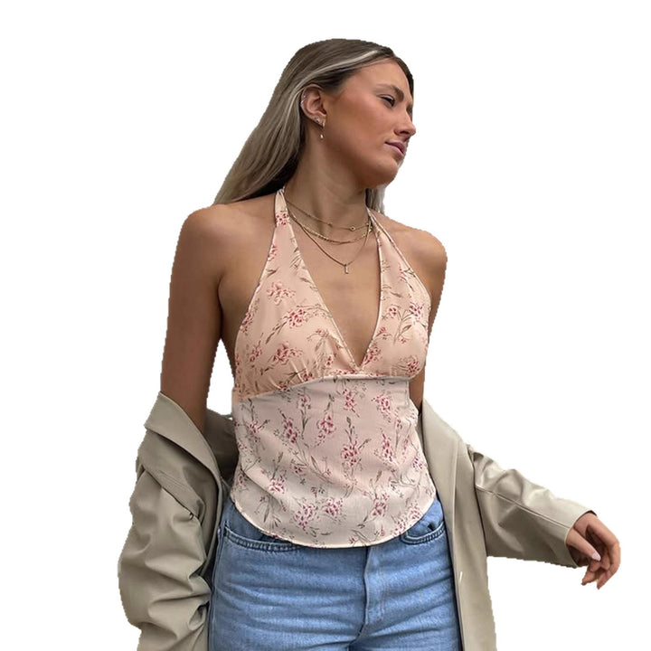 Damen Haltertop mit floralem Muster und Rüschendetails Drune