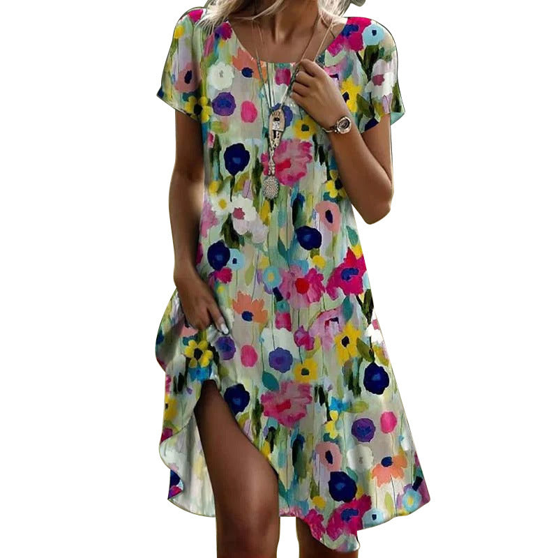 Damen Sommerkleid mit floralem Detail und asymmetrischem Saum Drune