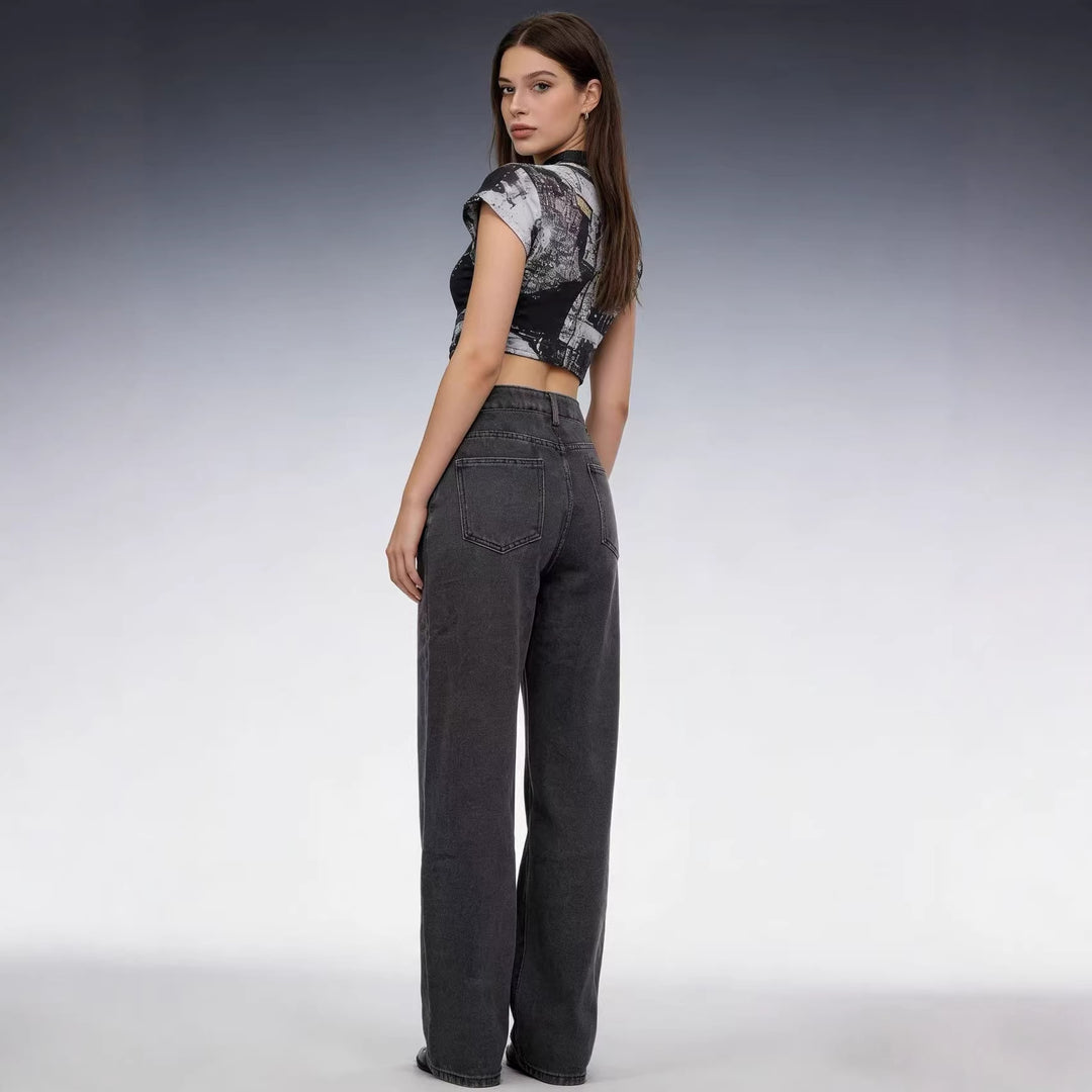 Damen Hoch taillierte weite Jeans mit raffinierten Nahtdetails Drune
