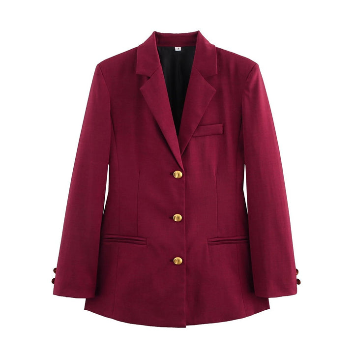 Damen Karierter Blazer mit goldenen Knopfdetails Drune
