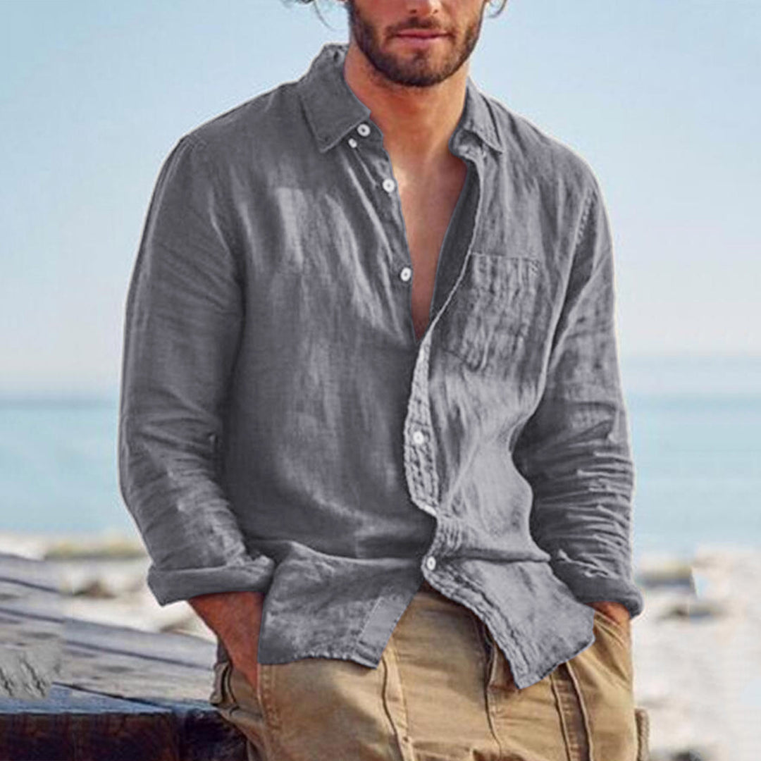 Herren nan Leinenhemd mit Brusttasche und lässiger Strandpassform Drune