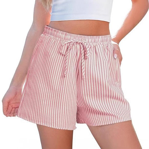 Damen lässige Shorts mit elastischem Taillenbund und gestreiftem Design Drune