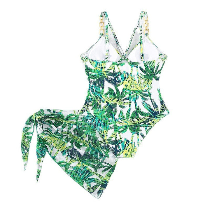Damen Einteiler Badeanzug mit seitlichem Wickeldesign und transparentem Rock Drune