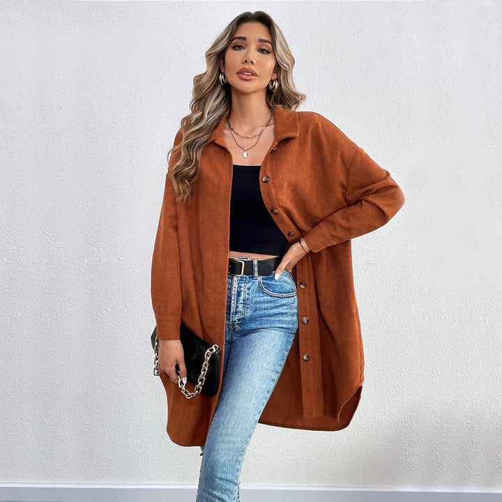 Damen Langarmhemdjacke aus weichem Cordstoff mit Knopfleiste Drune