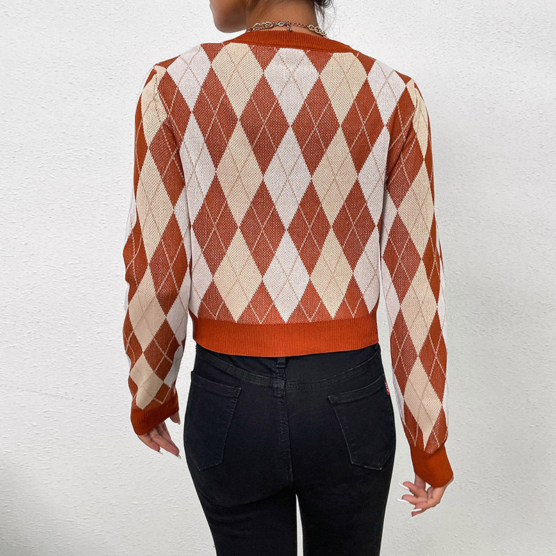 Damen modischer Strickpullover mit Rautenmuster und lässigem Schnitt Drune