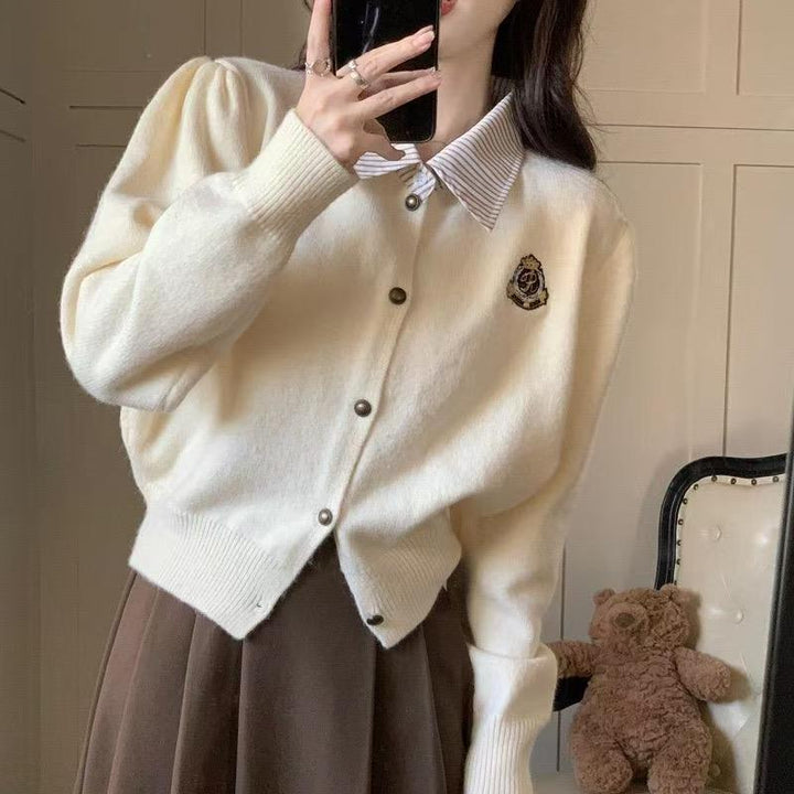 Damen Strickjacke mit Kragen und Knopfleiste Drune