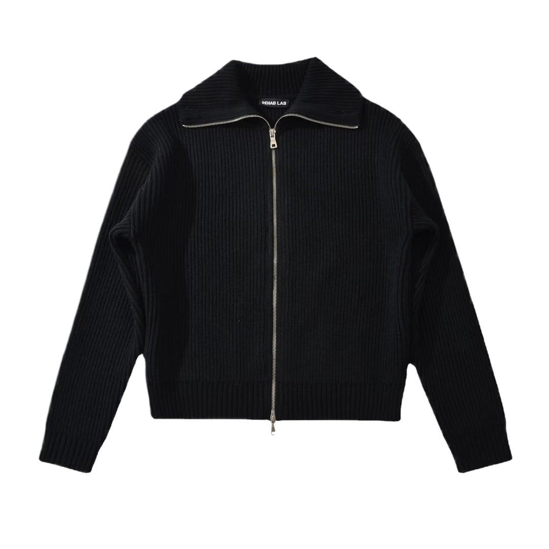 Damen modische Strickjacke mit hohem Kragen und Reißverschluss Drune