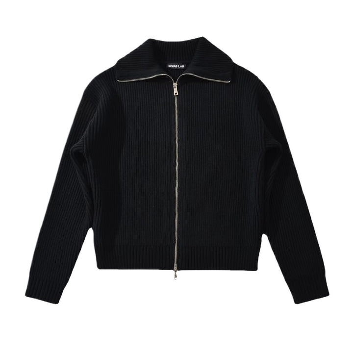 Damen modische Strickjacke mit hohem Kragen und Reißverschluss Drune