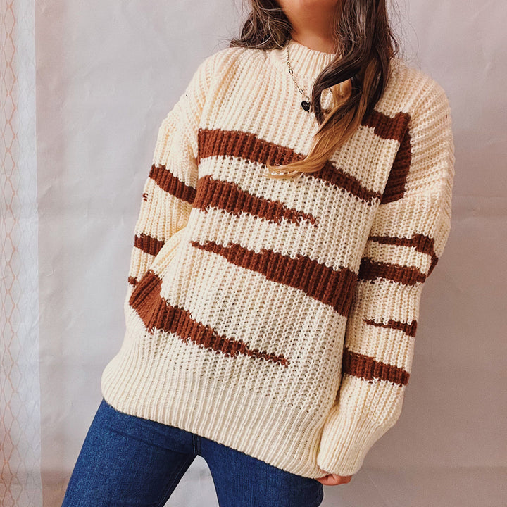 Damen Grobstrickpullover mit luxuriösem Muster und körperbetontem Schnitt Drune