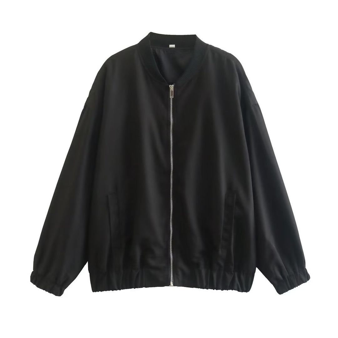 Damen lässige Bomberjacke aus leichtem Material mit elastischem Saum und praktischen Taschen Drune