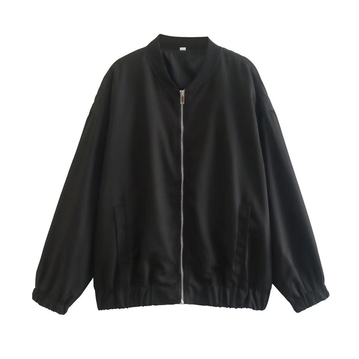 Damen lässige Bomberjacke aus leichtem Material mit elastischem Saum und praktischen Taschen Drune