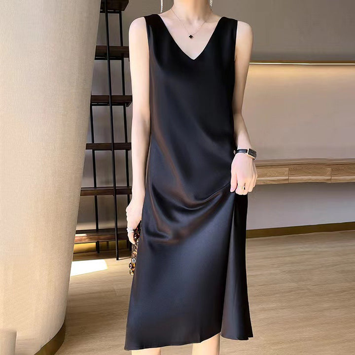 Damen Viskose Maxikleid mit tiefem V-Ausschnitt Drune