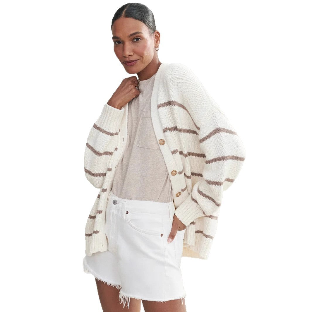 Damen Strickjacke mit breiten Streifen und Knopfverschluss Drune
