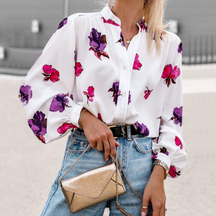 Damen Elegante Bluse mit floralem Muster und effektvollen Puffärmeln Drune