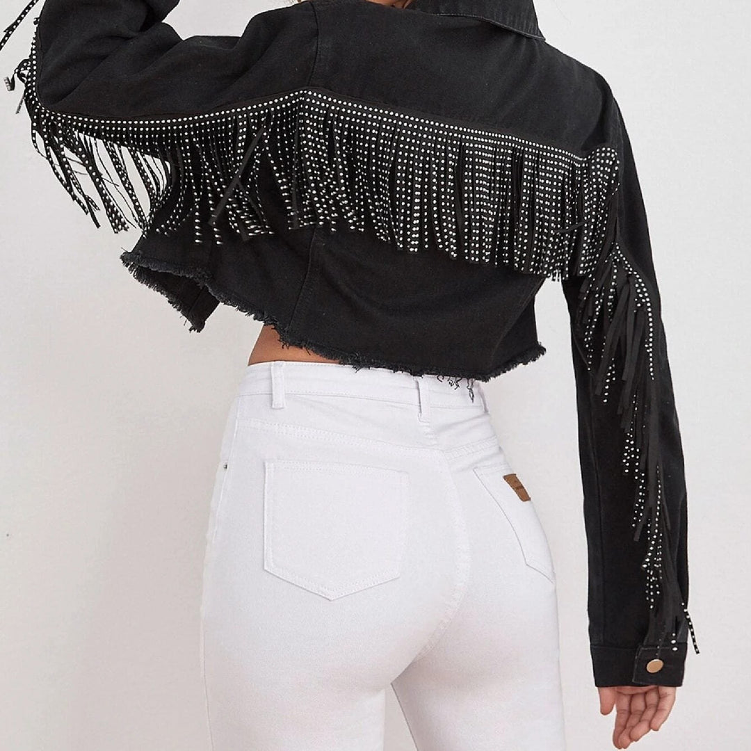 Drune | Fransen Denimjacke - Edgy Western Stil - Baumwollmischung - Freizeitaktivitäten