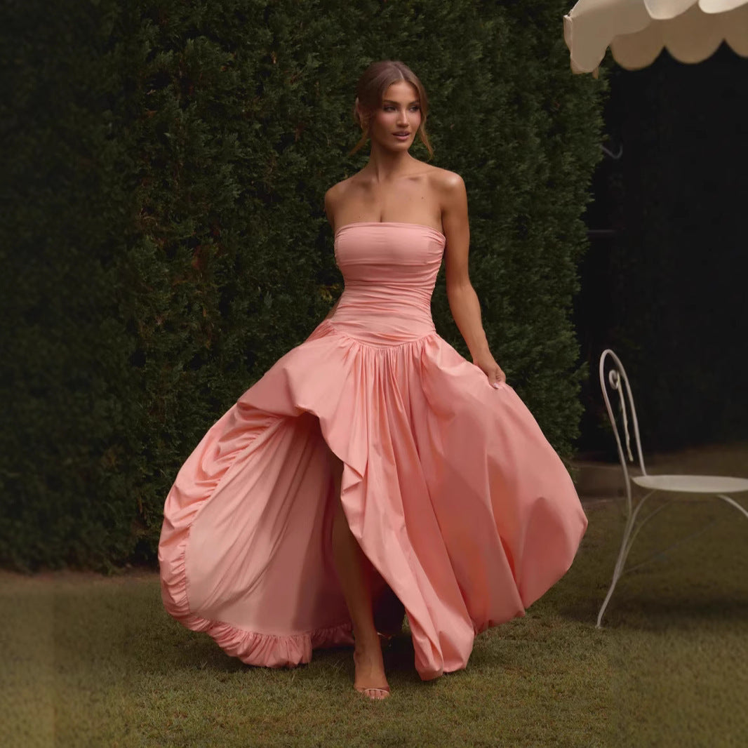 Damen Strapless Ballkleid mit hohem Schlitz und fließendem Rock Drune