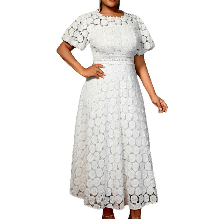 Damen Midi-Kleid mit eleganter Spitzenapplikation und Puffärmeln Drune