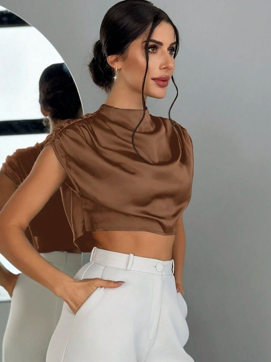 Damen Elegantes Crop-Top mit voluminösen Ärmeln und edlem Rückenausschnitt Drune