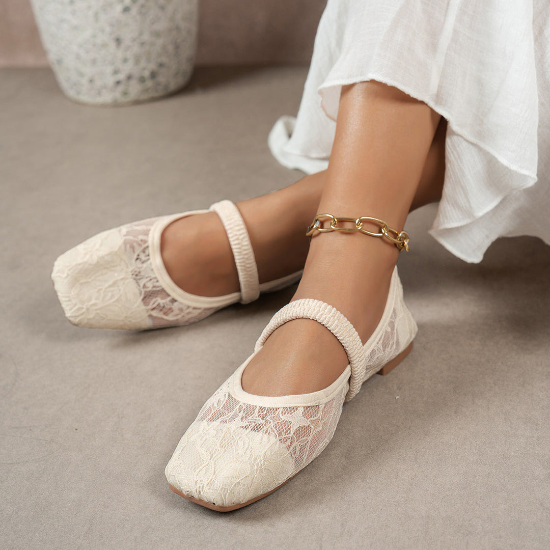 Damen elegante Ballerinas mit floralen Applikationen und rutschfester Sohle Drune