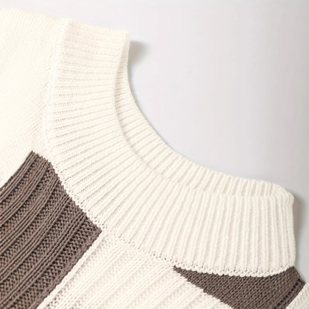 Damen lässiger Strickpullover mit modernem Karomuster Drune