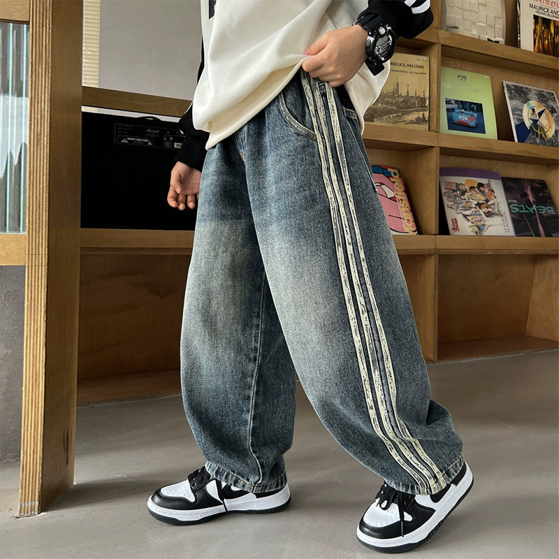 Unisex weite Denim-Jeans mit seitlichen Streifen Drune