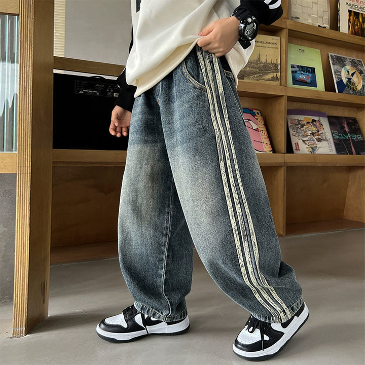 Unisex weite Denim-Jeans mit seitlichen Streifen Drune