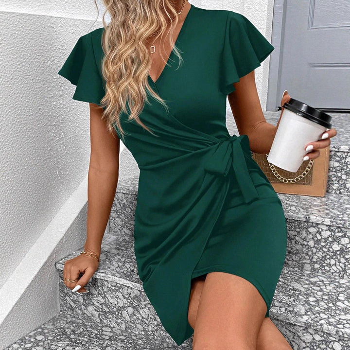 Damen Wickelkleid mit Rüschenärmeln Drune
