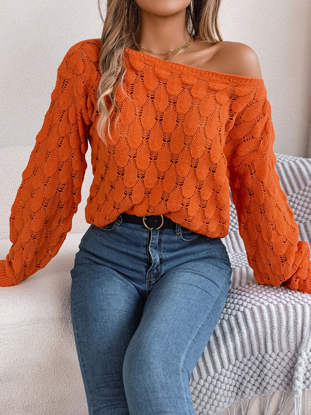 Damen Übergroßer Strickpullover mit Schleifenmuster Drune