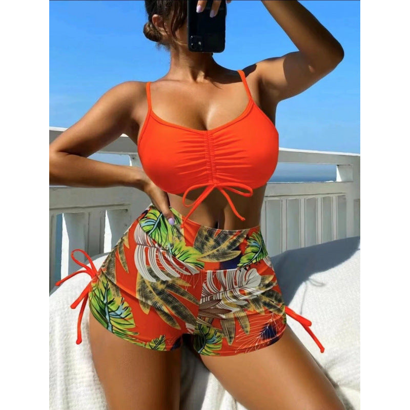 Damen Bikini-Set mit verstellbaren Trägern und floralem Volant Drune